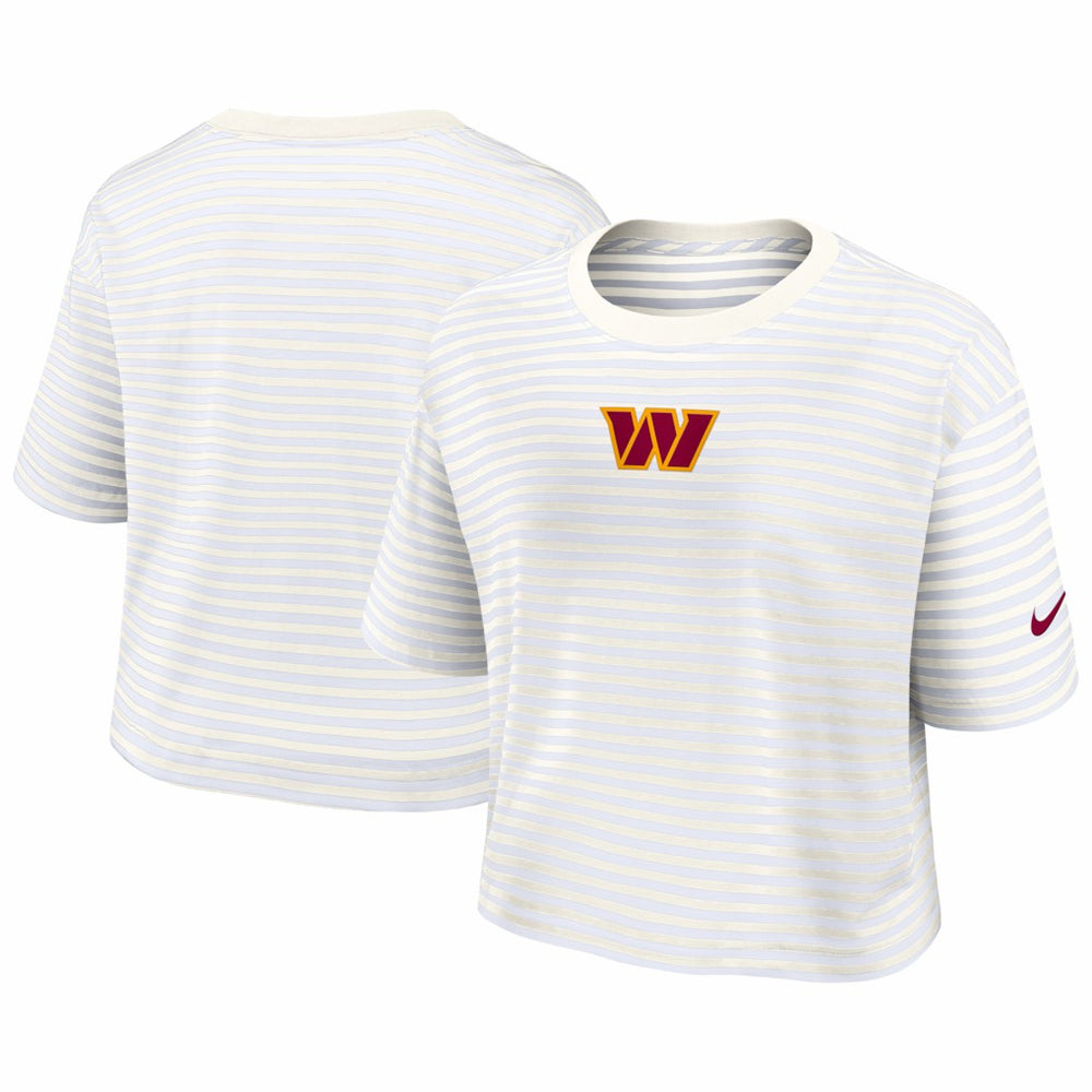 Washington Commanders Women's Striped Cropped T-Shirt Yellow/Cream | Nike for Sale