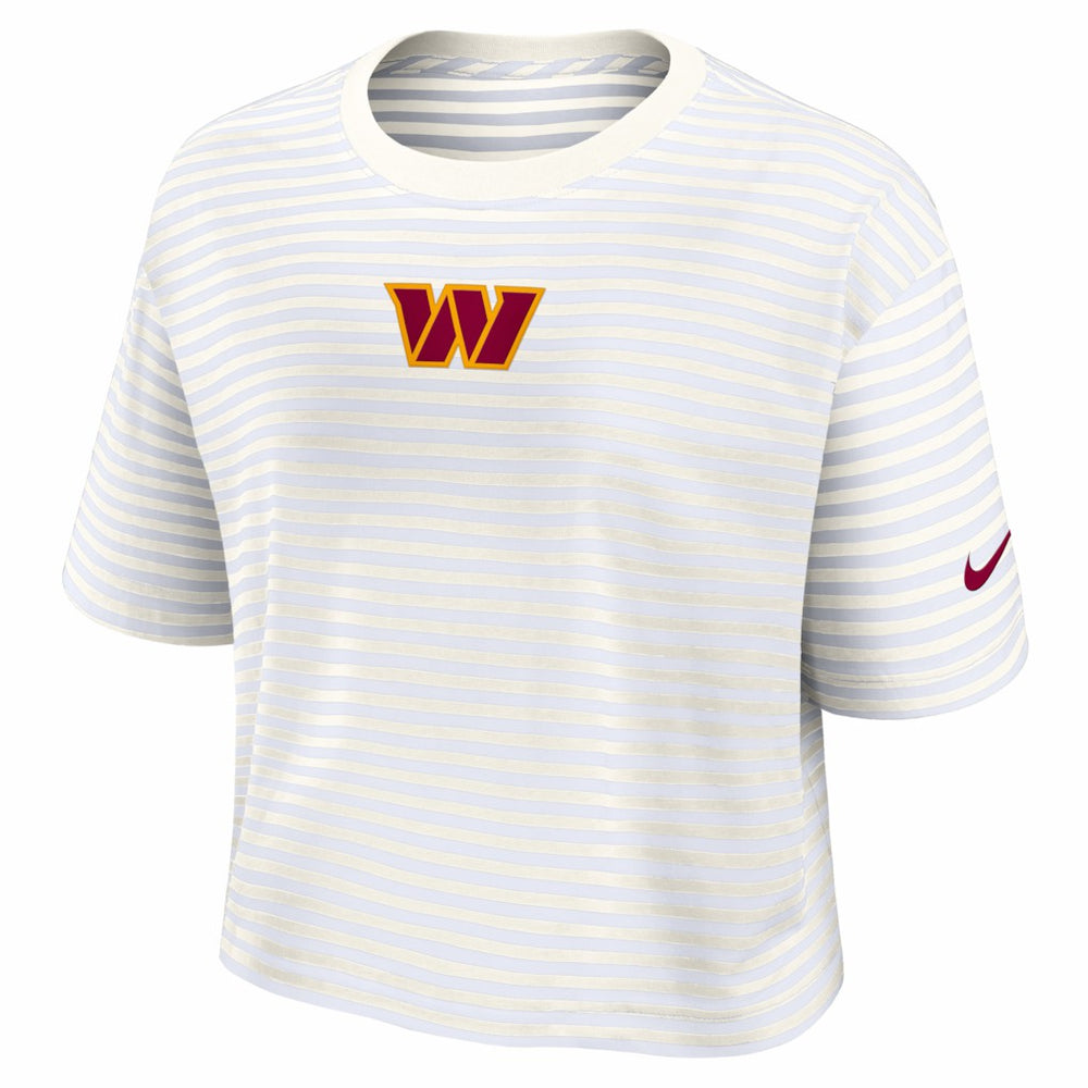 Washington Commanders Women's Striped Cropped T-Shirt Yellow/Cream | Nike for Sale