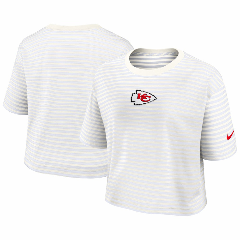 Kansas City Chiefs Women's Striped Cropped T-Shirt Yellow/Cream | Nike for Sale