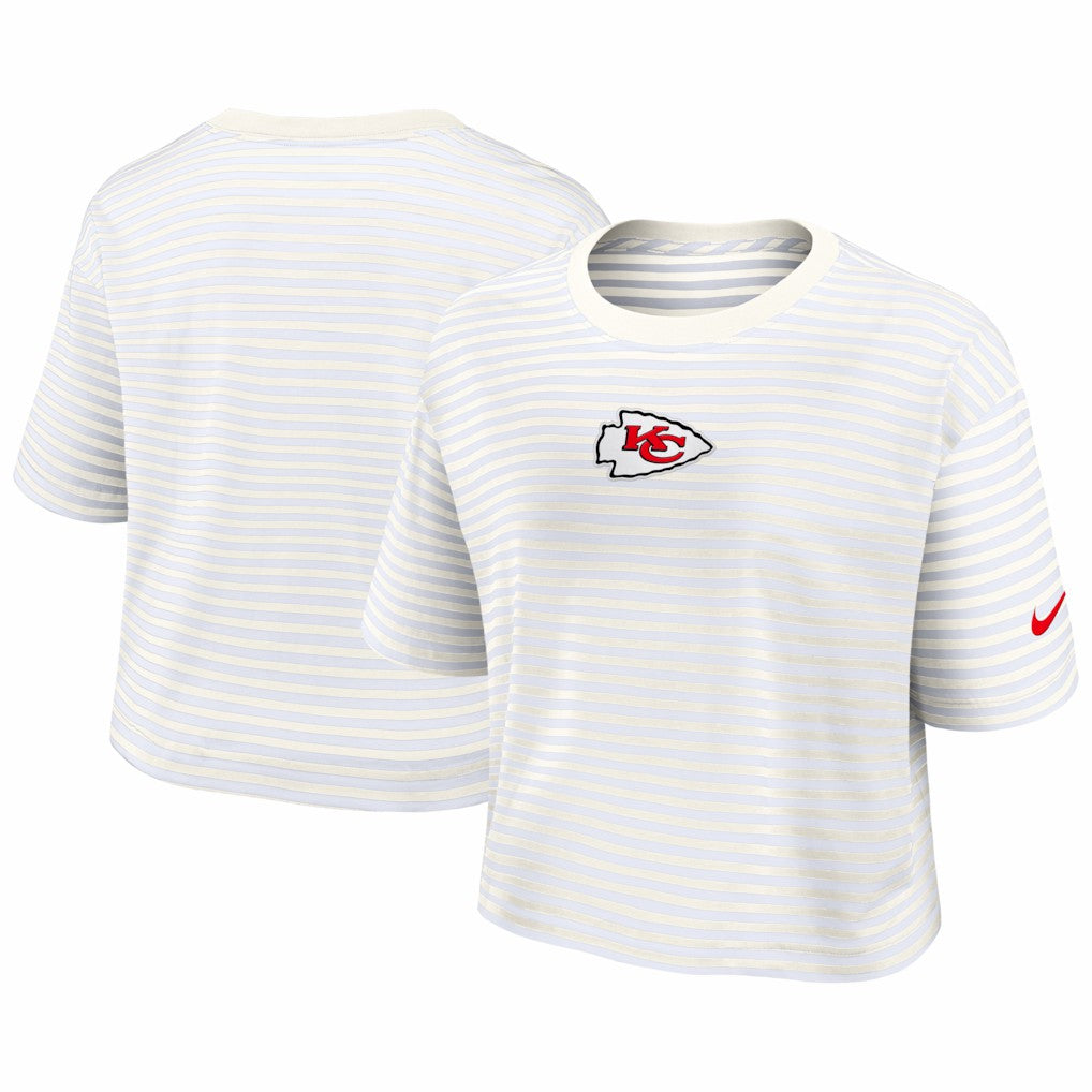 Kansas City Chiefs Women's Striped Cropped T-Shirt Yellow/Cream | Nike for Sale