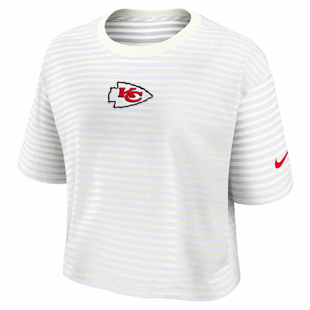Kansas City Chiefs Women's Striped Cropped T-Shirt Yellow/Cream | Nike for Sale