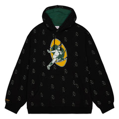 Green Bay Packers Allover Print Fleece Pullover Hoodie Black | Mitchell & Ness