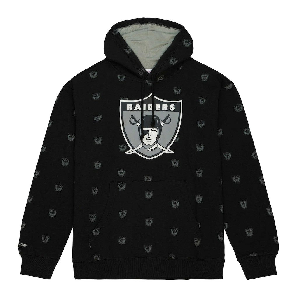 Las Vegas Raiders Allover Print Fleece Pullover Hoodie Black | Mitchell & Ness