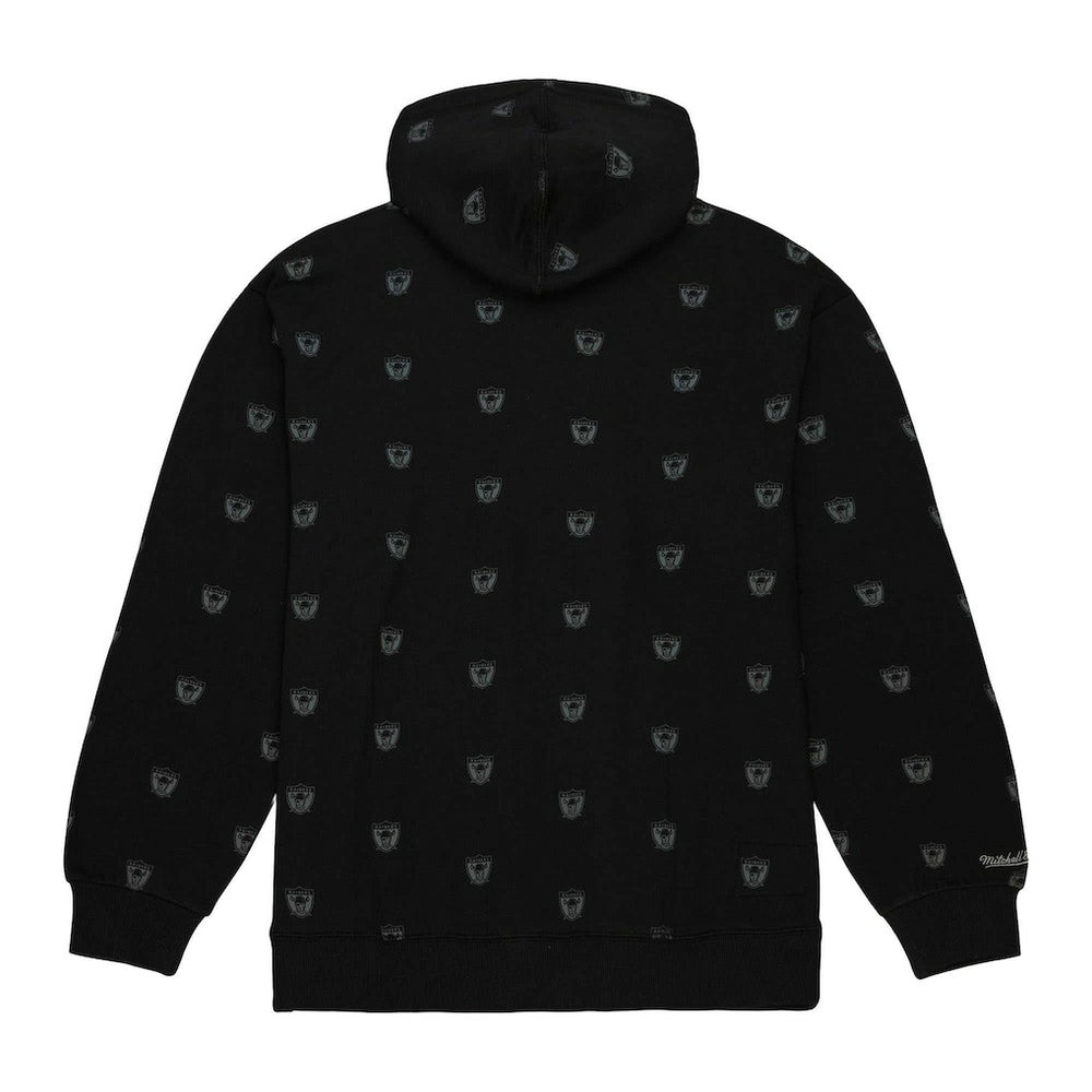 Las Vegas Raiders Allover Print Fleece Pullover Hoodie Black | Mitchell & Ness