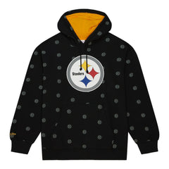 Pittsburgh Steelers Allover Print Fleece Pullover Hoodie Black | Mitchell & Ness