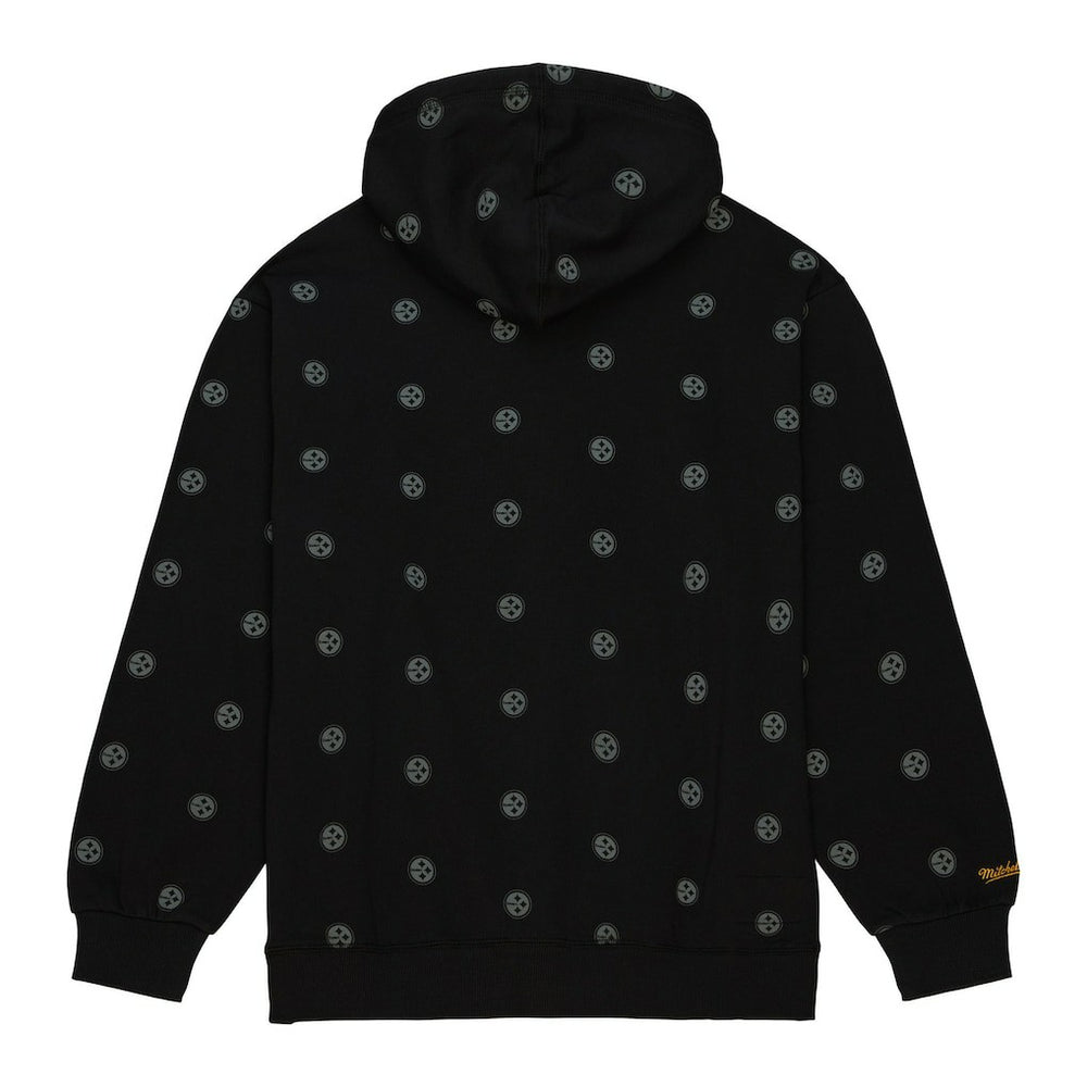 Pittsburgh Steelers Allover Print Fleece Pullover Hoodie Black | Mitchell & Ness