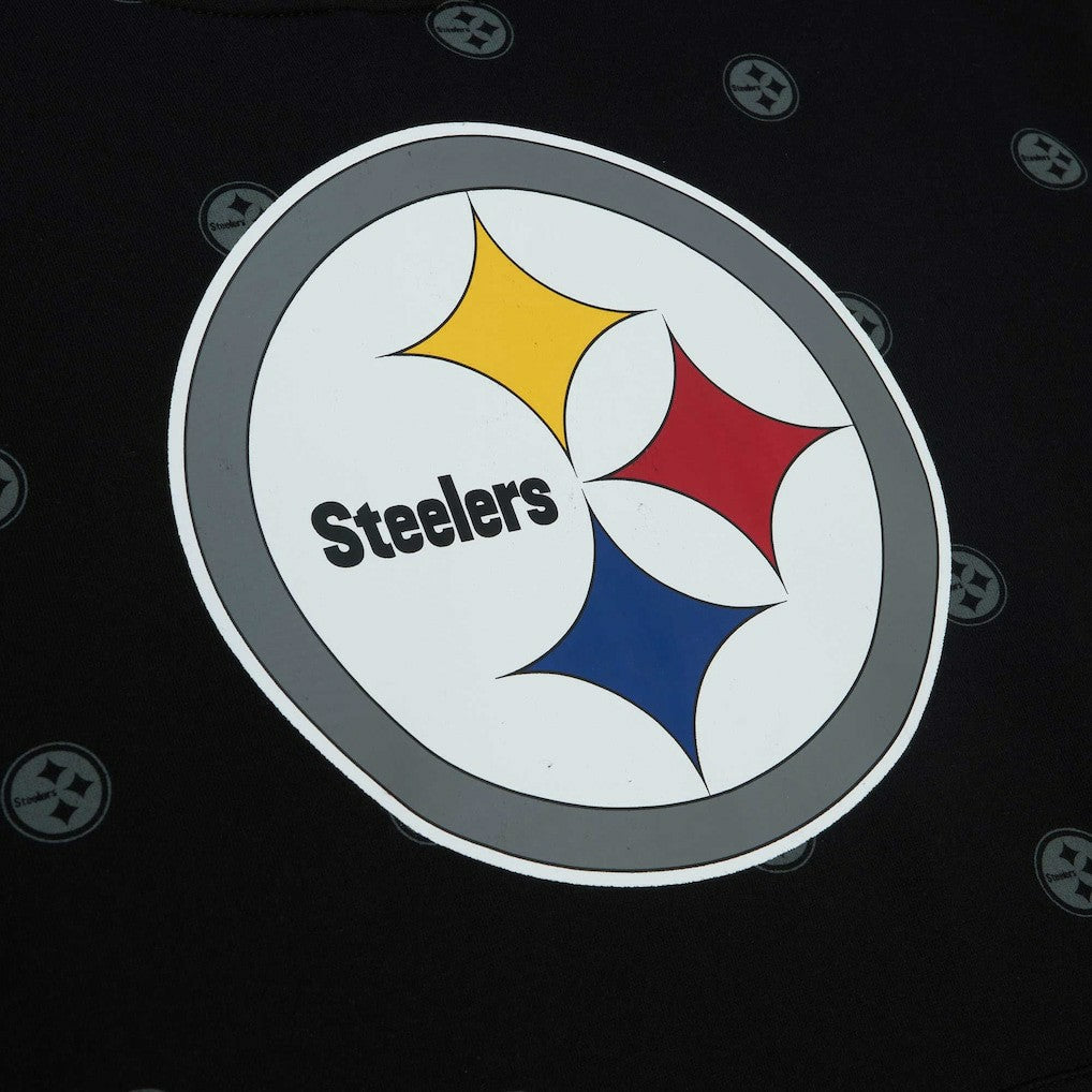 Pittsburgh Steelers Allover Print Fleece Pullover Hoodie Black | Mitchell & Ness