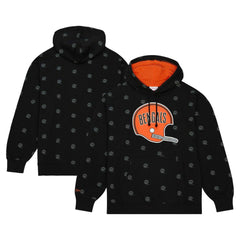 Cincinnati Bengals Allover Print Fleece Pullover Hoodie Black | Mitchell & Ness