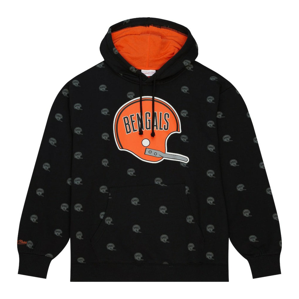 Cincinnati Bengals Allover Print Fleece Pullover Hoodie Black | Mitchell & Ness