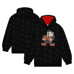 Cleveland Browns Allover Print Fleece Pullover Hoodie Black | Mitchell & Ness