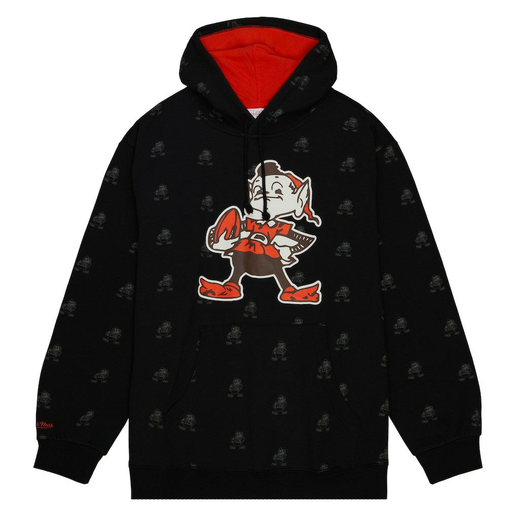 Cleveland Browns Allover Print Fleece Pullover Hoodie Black | Mitchell & Ness