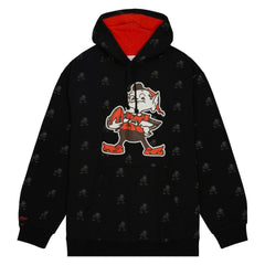 Cleveland Browns Allover Print Fleece Pullover Hoodie Black | Mitchell & Ness