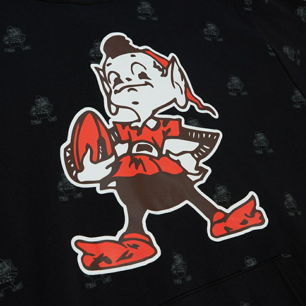 Cleveland Browns Allover Print Fleece Pullover Hoodie Black | Mitchell & Ness