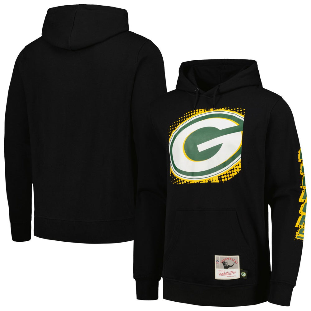 Green Bay Packers Gridiron Classics Big Face 7.0 Pullover Hoodie Black | Mitchell & Ness