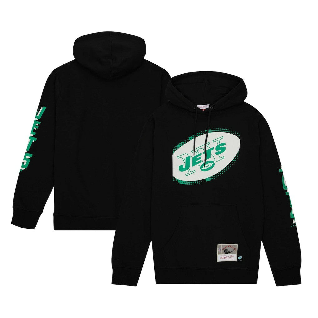 New York Jets Gridiron Classics Big Face 7.0 Pullover Hoodie Black | Mitchell & Ness