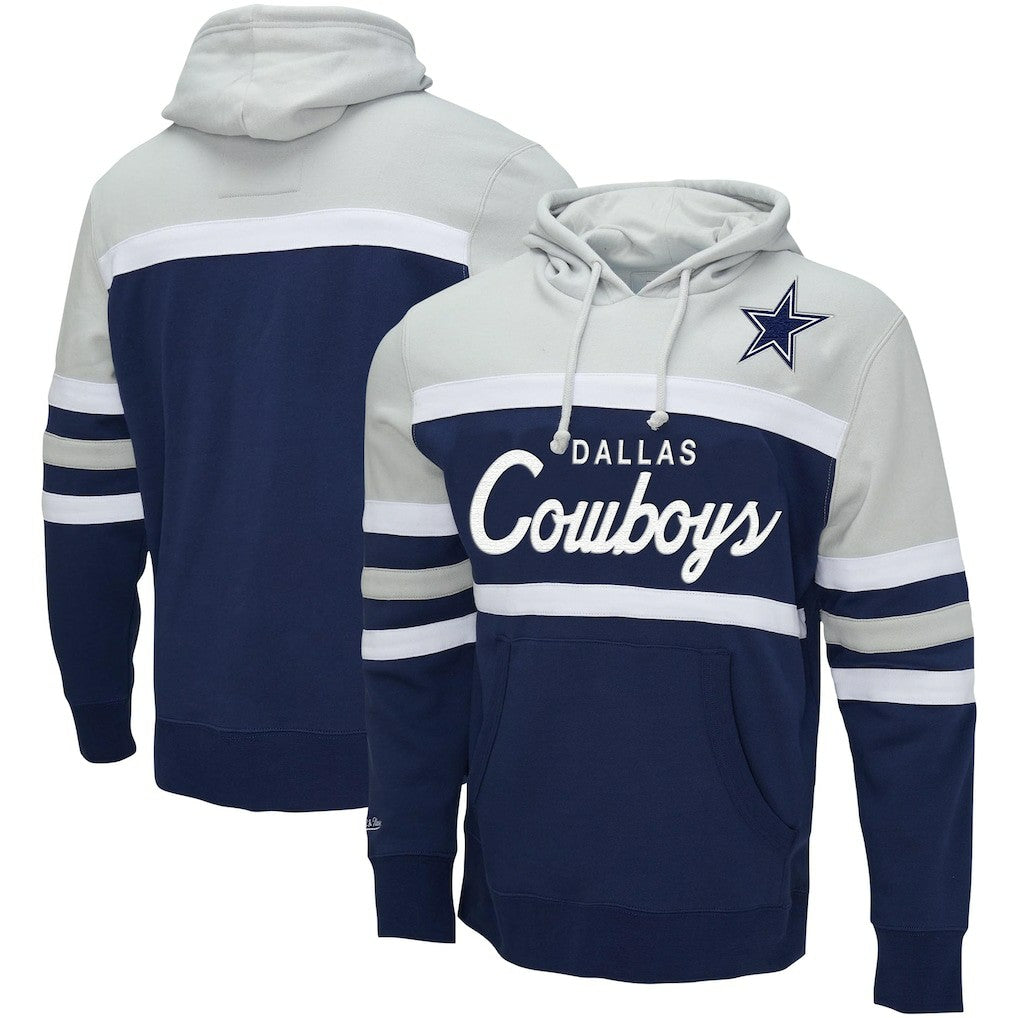 Dallas Cowboys Head Coach Pullover Hoodie Navy/Heather Gray | Mitchell & Ness