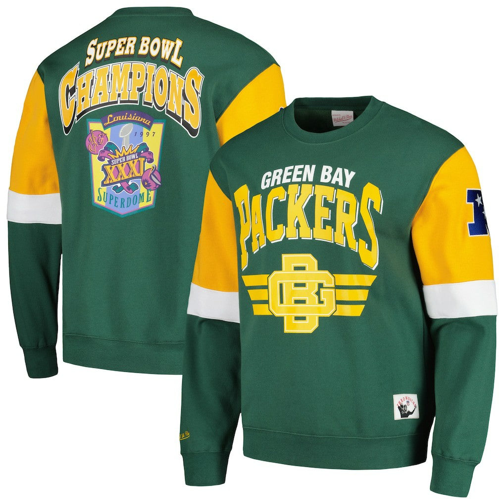 Green Bay Packers Gridiron Classics Allover 3.0 Pullover Sweatshirt Green | Mitchell & Ness