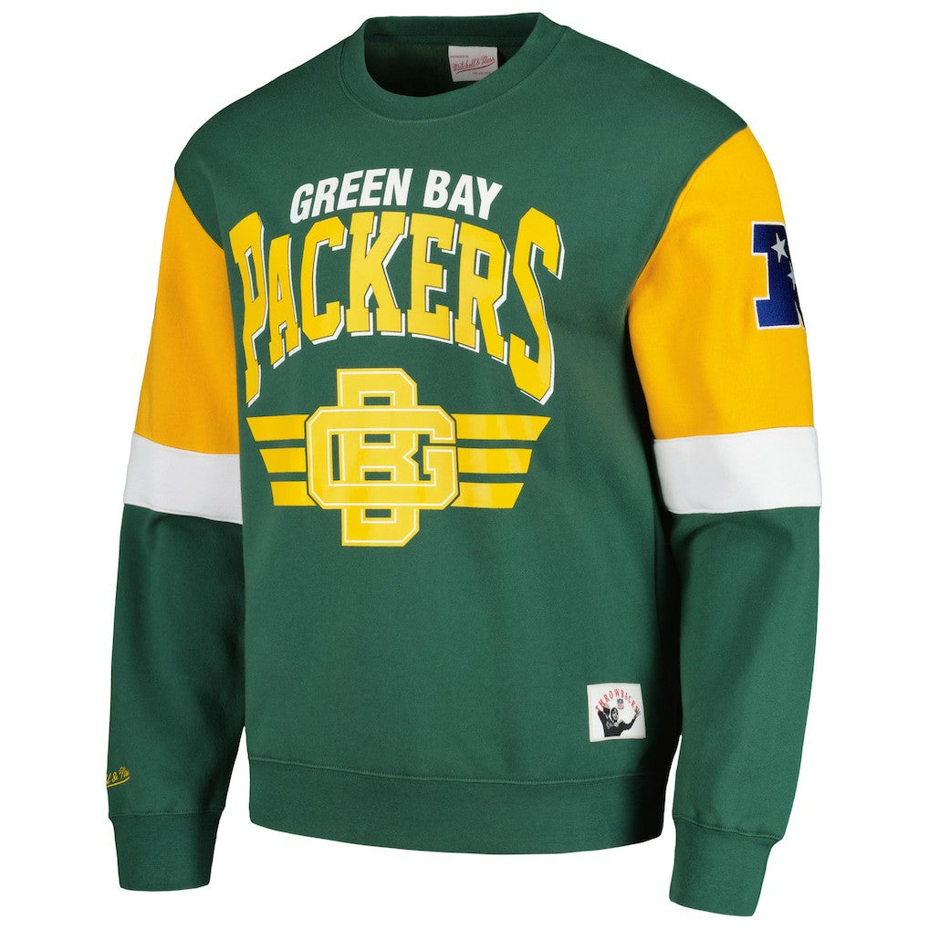 Green Bay Packers Gridiron Classics Allover 3.0 Pullover Sweatshirt Green | Mitchell & Ness