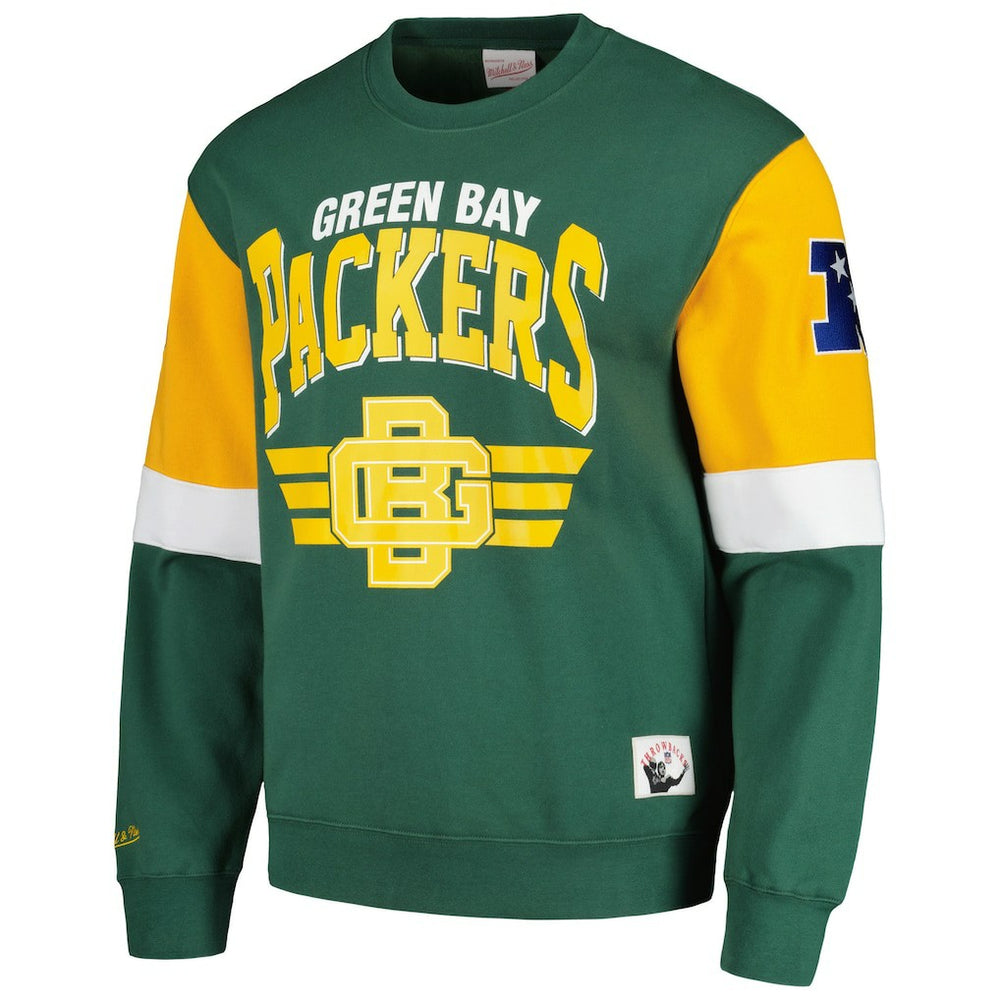 Green Bay Packers Gridiron Classics Allover 3.0 Pullover Sweatshirt Green | Mitchell & Ness