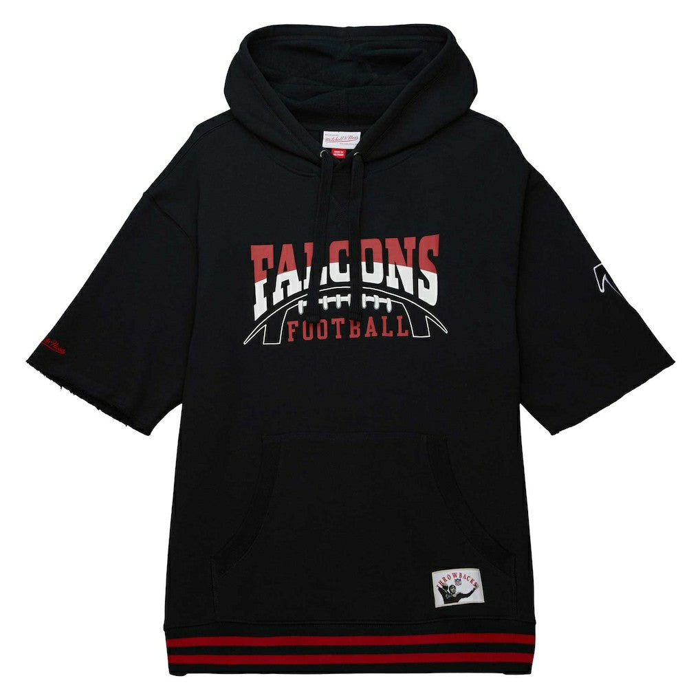 Atlanta Falcons Pre-Game Short Sleeve Pullover Hoodie Black | Mitchell & Ness