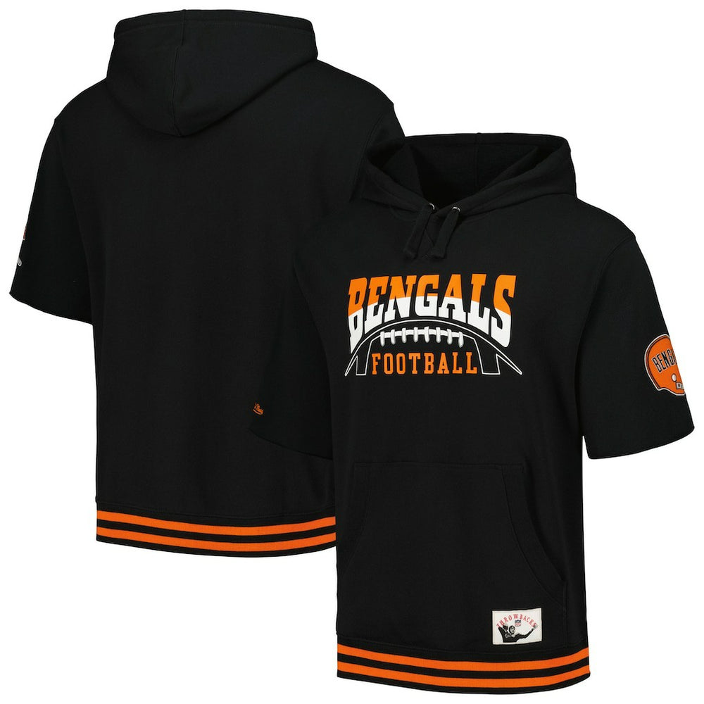 Cincinnati Bengals Pre-Game Short Sleeve Pullover Hoodie Black | Mitchell & Ness