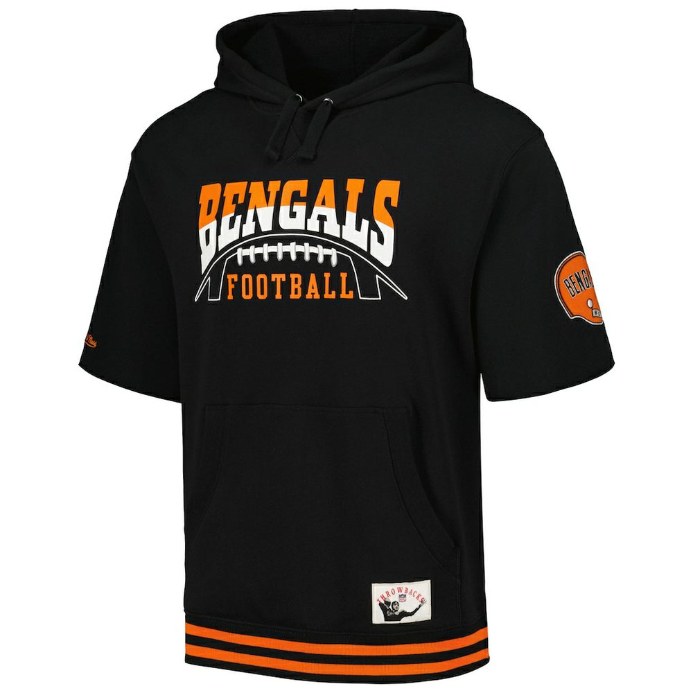 Cincinnati Bengals Pre-Game Short Sleeve Pullover Hoodie Black | Mitchell & Ness