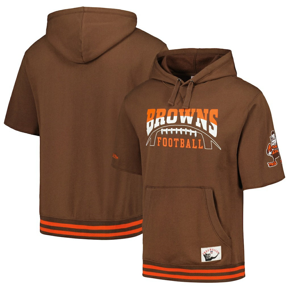 Cleveland Browns Pre-Game Short Sleeve Pullover Hoodie Brown | Mitchell & Ness