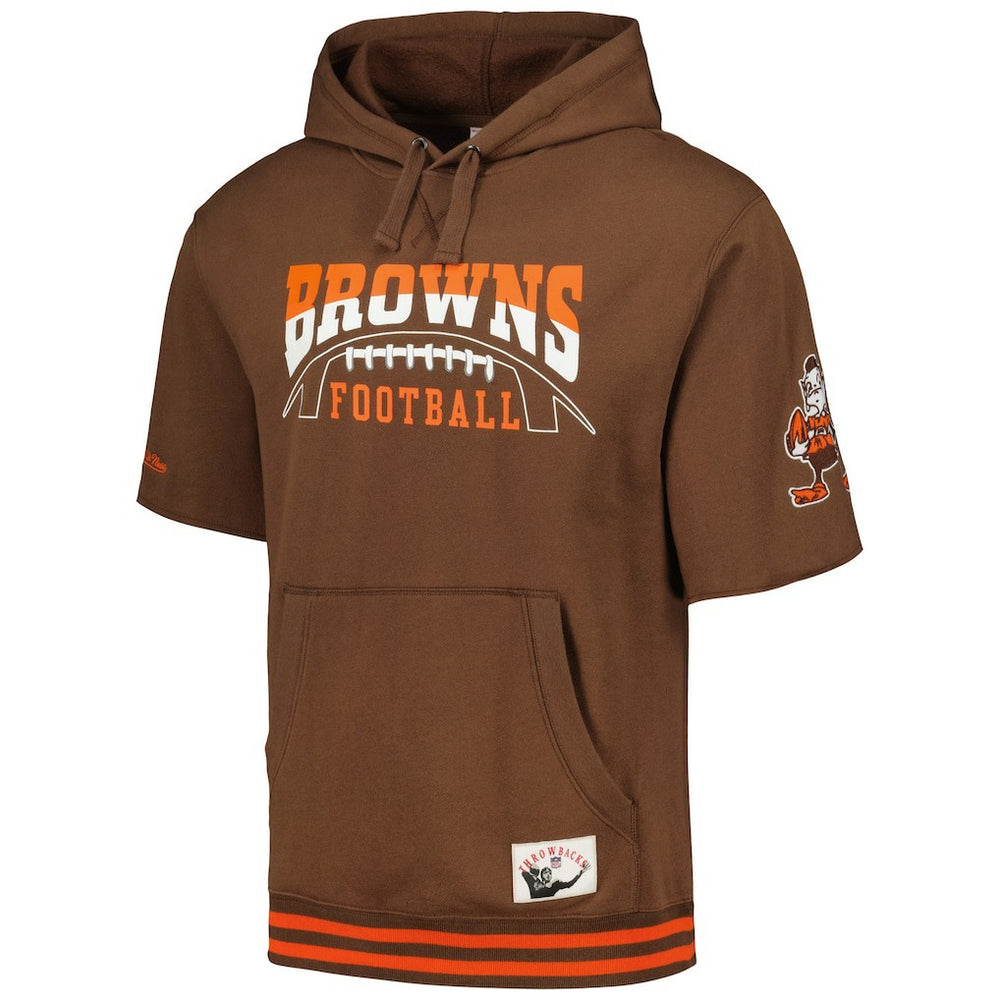 Cleveland Browns Pre-Game Short Sleeve Pullover Hoodie Brown | Mitchell & Ness