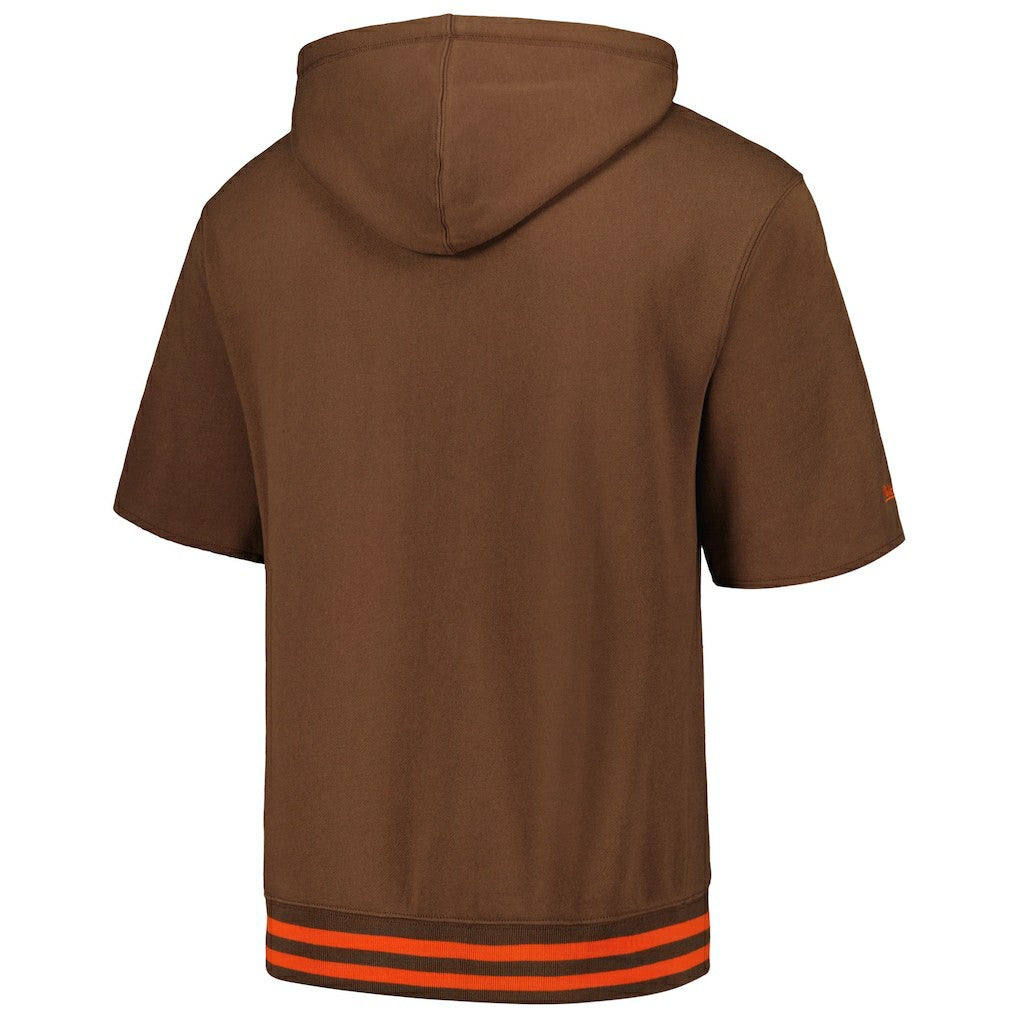 Cleveland Browns Pre-Game Short Sleeve Pullover Hoodie Brown | Mitchell & Ness