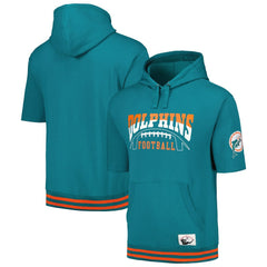 Miami Dolphins Pre-Game Short Sleeve Pullover Hoodie Aqua | Mitchell & Ness