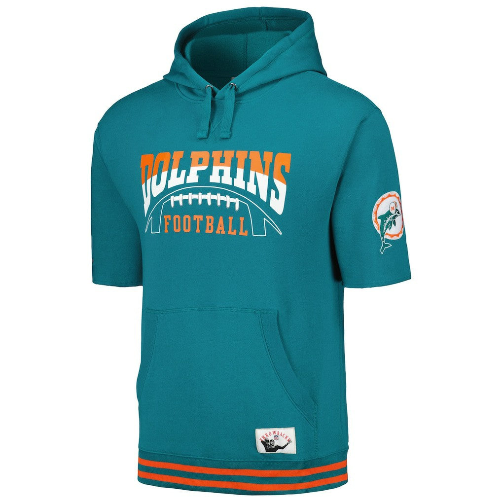 Miami Dolphins Pre-Game Short Sleeve Pullover Hoodie Aqua | Mitchell & Ness
