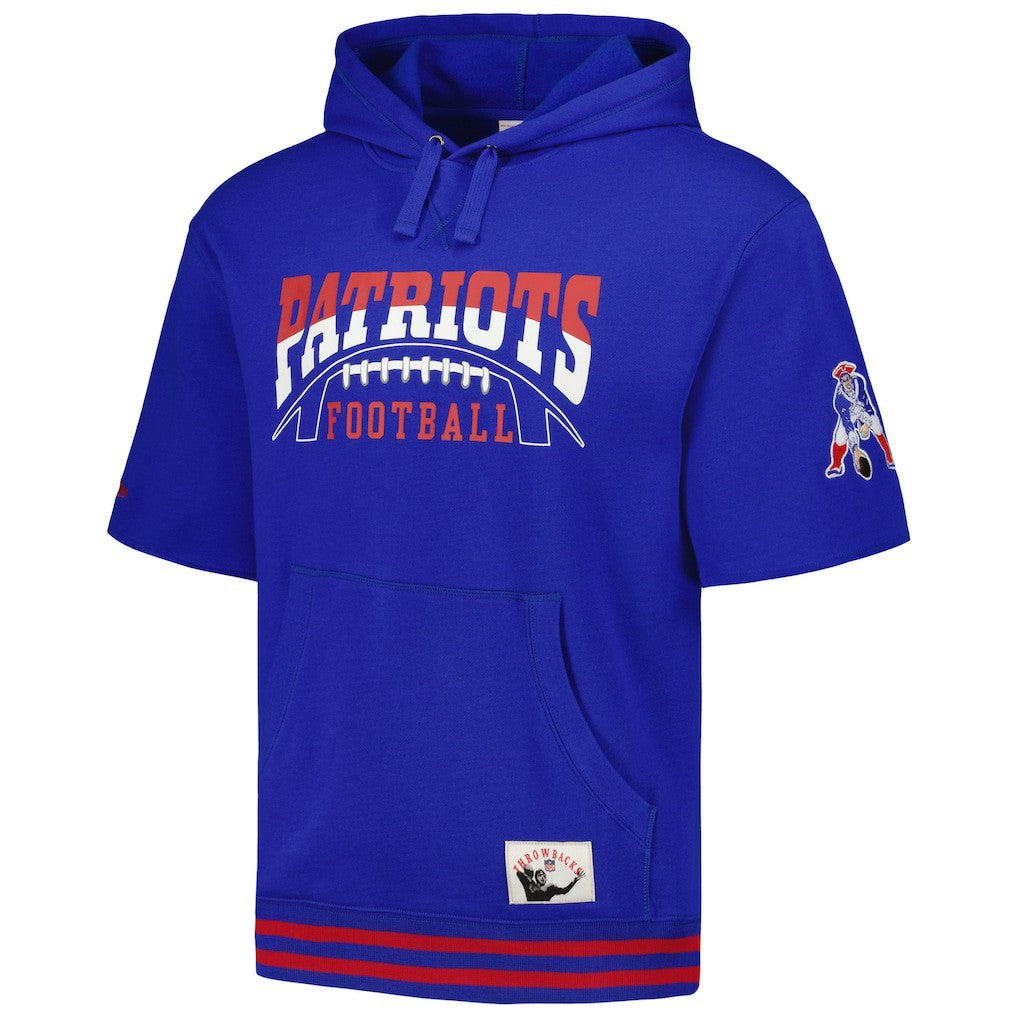 New England Patriots Pre-Game Short Sleeve Pullover Hoodie Royal | Mitchell & Ness