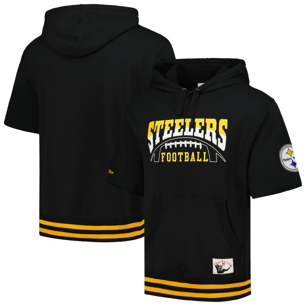 Pittsburgh Steelers Pre-Game Short Sleeve Pullover Hoodie Black | Mitchell & Ness