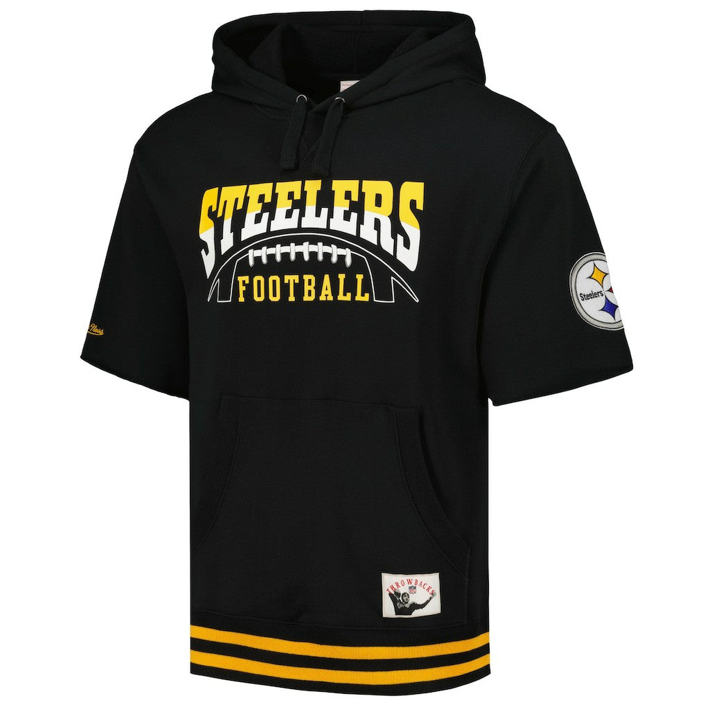 Pittsburgh Steelers Pre-Game Short Sleeve Pullover Hoodie Black | Mitchell & Ness