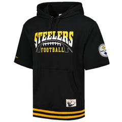 Pittsburgh Steelers Pre-Game Short Sleeve Pullover Hoodie Black | Mitchell & Ness