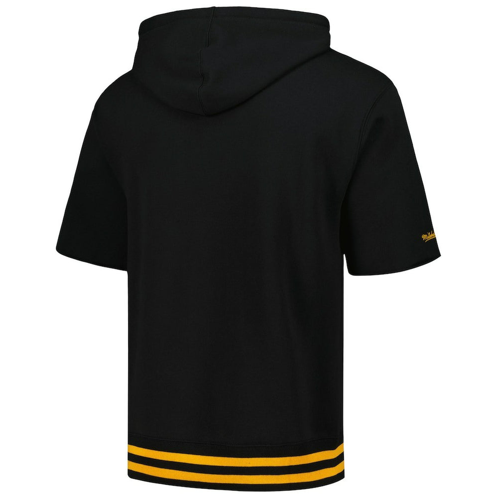 Pittsburgh Steelers Pre-Game Short Sleeve Pullover Hoodie Black | Mitchell & Ness