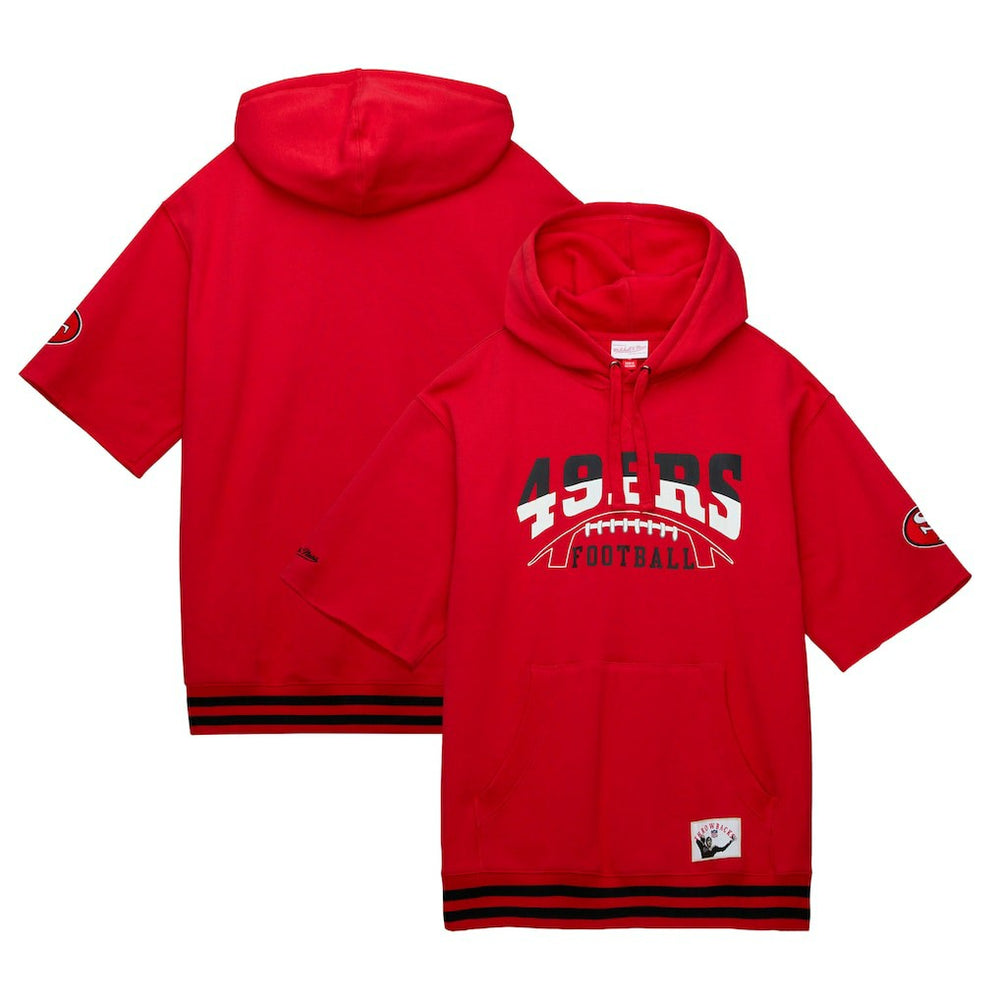 San Francisco 49ers Pre-Game Short Sleeve Pullover Hoodie Scarlet | Mitchell & Ness