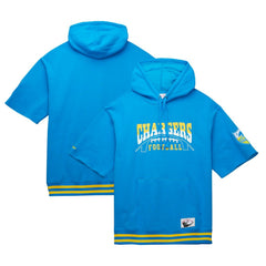 Los Angeles Chargers Pre-Game Short Sleeve Pullover Hoodie Powder Blue | Mitchell & Ness