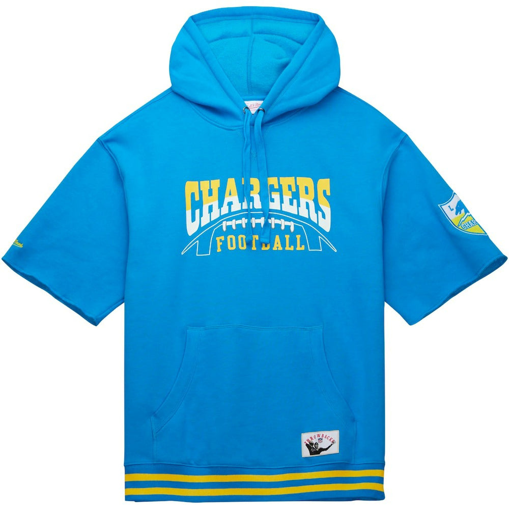 Los Angeles Chargers Pre-Game Short Sleeve Pullover Hoodie Powder Blue | Mitchell & Ness