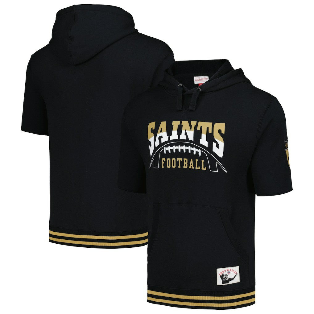 New Orleans Saints Pre-Game Short Sleeve Pullover Hoodie Black | Mitchell & Ness