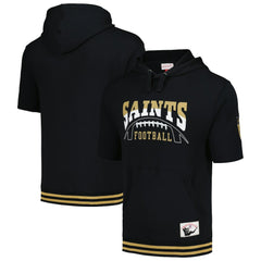 New Orleans Saints Pre-Game Short Sleeve Pullover Hoodie Black | Mitchell & Ness