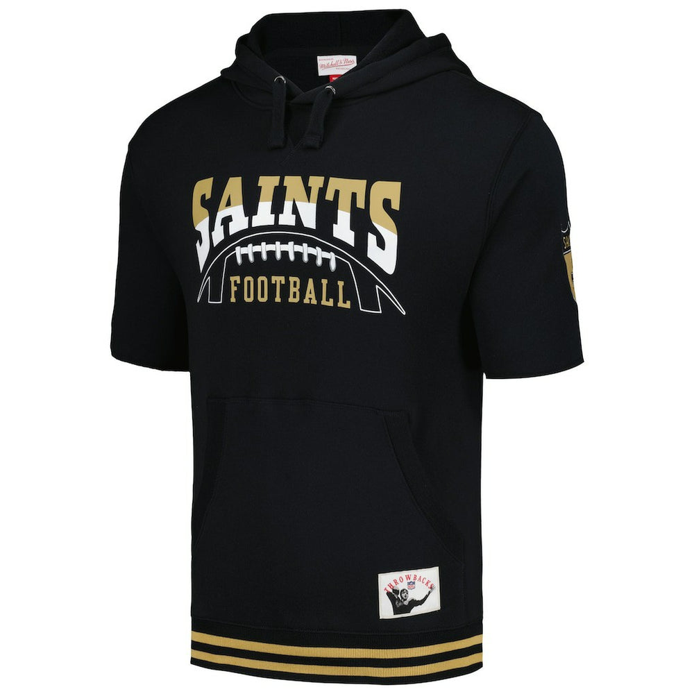 New Orleans Saints Pre-Game Short Sleeve Pullover Hoodie Black | Mitchell & Ness