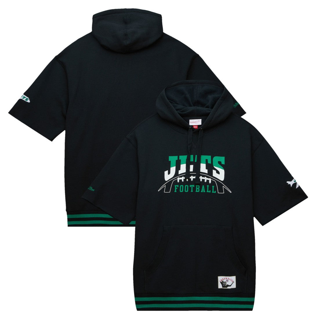 New York Jets Pre-Game Short Sleeve Pullover Hoodie Black | Mitchell & Ness