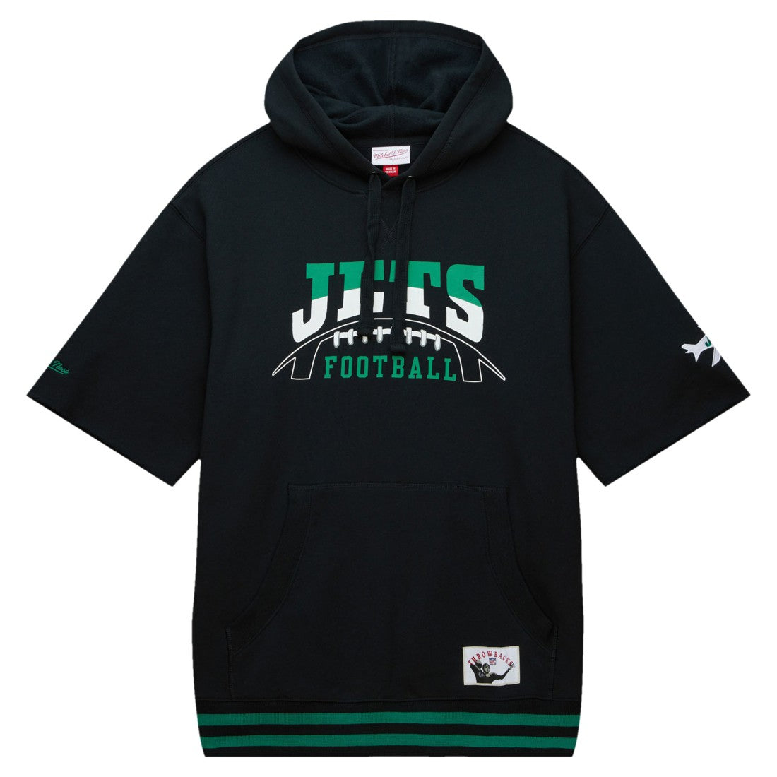 New York Jets Pre-Game Short Sleeve Pullover Hoodie Black | Mitchell & Ness