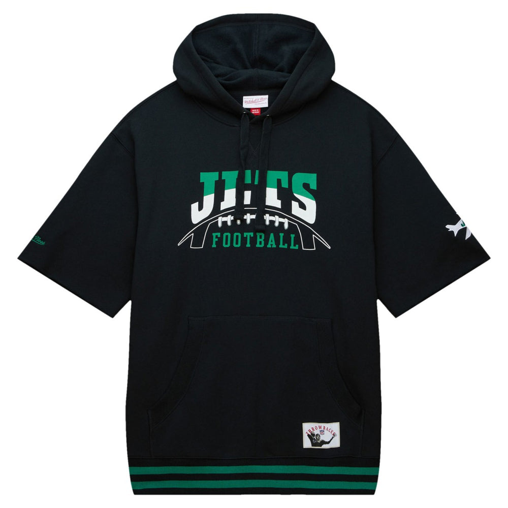 New York Jets Pre-Game Short Sleeve Pullover Hoodie Black | Mitchell & Ness