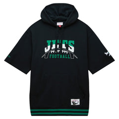 New York Jets Pre-Game Short Sleeve Pullover Hoodie Black | Mitchell & Ness