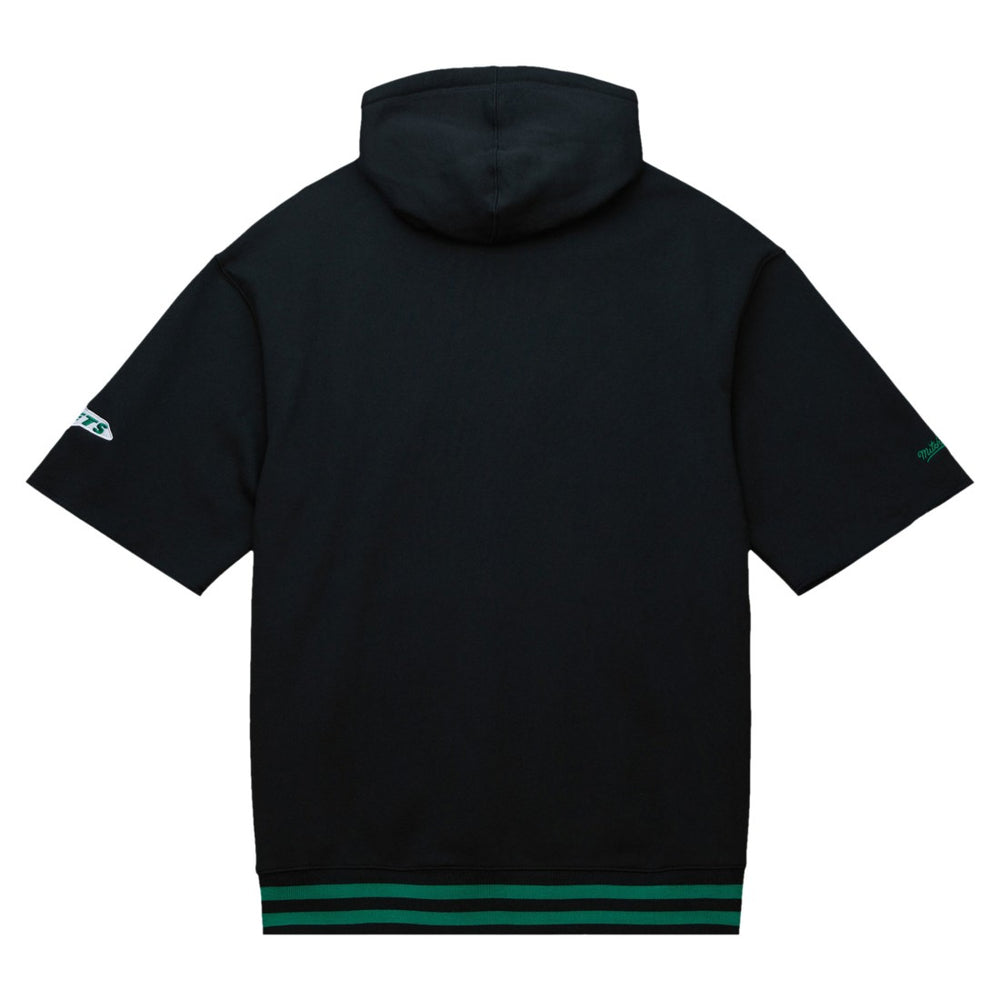 New York Jets Pre-Game Short Sleeve Pullover Hoodie Black | Mitchell & Ness
