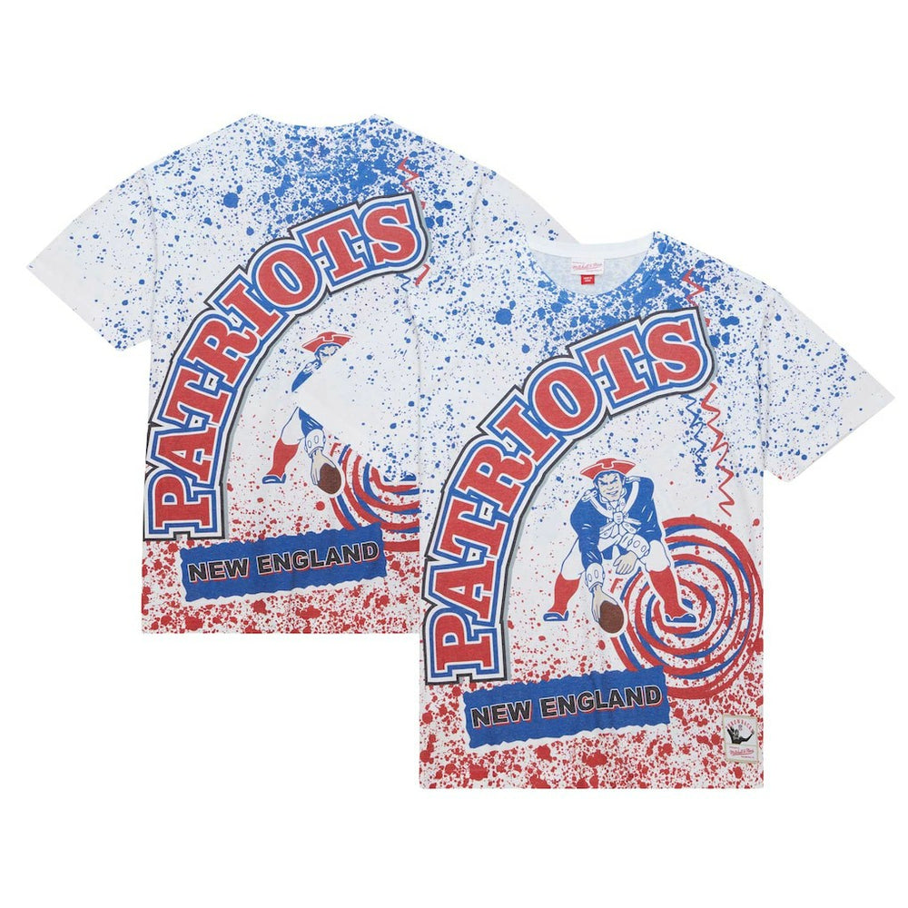 New England Patriots Team Burst Sublimated T-Shirt White | Mitchell & Ness