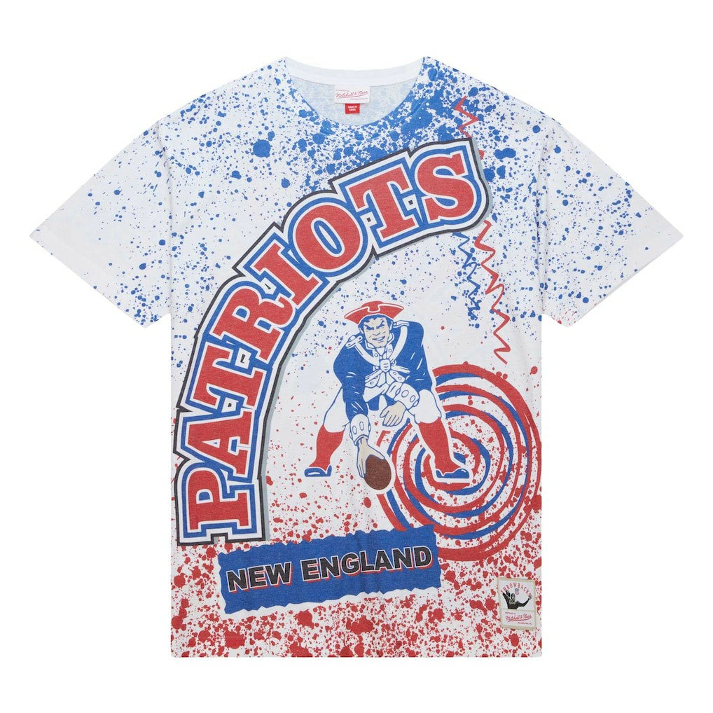 New England Patriots Team Burst Sublimated T-Shirt White | Mitchell & Ness