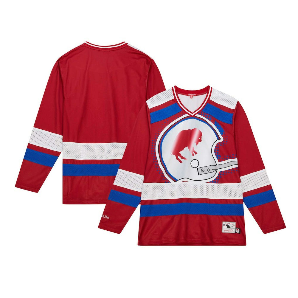 Buffalo Bills Women's Big Face 7.0 Long Sleeve Jersey T-Shirt Red | Mitchell & Ness